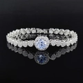 Elegant silver bracelet set featuring geometric circles and brilliant round-cut crystals - Large Center Halo Inlaid Style (s7210)