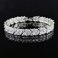 Silver leaf bracelet with marquise cut zircons and folding clasp on black background - Marquise Leaf Full Diamond Style (S6924) / Silver