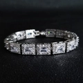 Macro detail of luxury silver bracelet with rectangular zircon crystals and pavé setting - Rectangular Halo Rhinestone Silver Style (s5779 White)