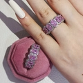 Luxurious silver ring with oval pink zircon and halo diamonds in a velvet box - Pink