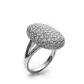 Luxury silver-tone engagement ring with oval disc micro-pave 3A zircon settings - US 5 / White