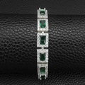 Luxurious emerald cut green stone bracelet with cubic zirconia on black leather - Rectangular Emerald Style with Rhinestone Halo (Green s5779)