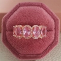 Rose gold engagement ring with five pink oval stones and halo diamond setting - US 5 / Rose Gold Pink