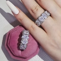 Silver rings with oval-cut 3A zirconia in a luxury pink velvet hexagonal jewelry box - US 5 / White