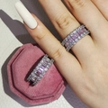 Bague éternité avec zircon rose taille baguette et doubles rangées de cristaux - US 5 / Rose