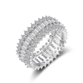 Luxury three-row eternity ring with baguette and round-cut cubic zirconia in white gold - US 5 / White
