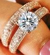 Set de anillos de boda dorados con circón redondo y diseño de micro-pavé elegante - Talla 5 / Rosa oro
