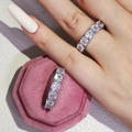 Silver eternity ring with cushion-cut cubic zirconia and pink velvet jewelry gift box - US 5 / White