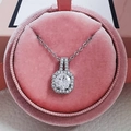 Silver necklace with a round sparkling zircon pendant in a pink velvet gift box - White