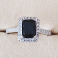Women's fashion ring featuring a large rectangular black gemstone with white crystal halo - US 5 / Black