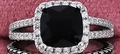 Luxury cocktail ring featuring a large black cushion cut gemstone with halo diamonds - Size 5 / Black