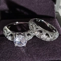 Set de anillos vintage calados con piedra redonda principal estilo palacio - US 5 / Blanco