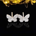 Elegant butterfly stud earrings with sparkling cubic zirconia in polished silver finish - Butterfly / White