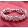 Luxury circular link bracelet with pink and white pavé cubic zirconia on red silk - Full Diamond Round Block Style (s810)