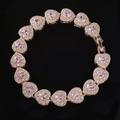 Rose gold heart link bracelet featuring pink cubic zirconia stones with halo setting - Pink Heart Rhinestone Rose Gold Style (s5777 Rose Gold Pink)