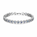 Sparkling silver flower bracelet with blue round zircon petals and a 18K gold finish - Sapphire Floral Rhinestone Halo Style (S7192 Blue)