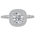 Cushion-cut double halo cubic zirconia engagement ring in silver plated stainless steel - US 5 / White