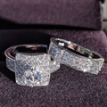 Luxury silver-tone halo engagement ring set with round zirconia in a purple velvet box - US 5 / White