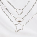 Detail of silver stainless steel paperclip necklaces with heart star and oval carbines - Square Pendant Chain (len52.5cm) / Steel
