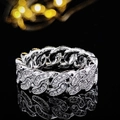 Silver cuban link ring with pavé zircon stones in a high-shine luxury style - Size 5 / Cuban Link White Style (r6154)