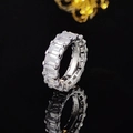 Detailed view of S925 sterling silver stamp and zircon channel setting on a luxury ring - Size 5 / Emerald Cut White Style (r4619)