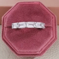 Silver luxury ring with five rectangular zircons in a pink velvet jewelry box - Size 5 / Five Stone Emerald Cut White Style (r6285)