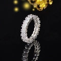 Luxury eternity ring with rectangular cubic zirconia stones in silver setting with reflection - Size 5 / Baguette Cut Eternity Band White Style (r6169)
