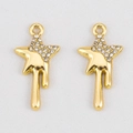Detailed view of gold star charms with rhinestones and fluid metal texture for DIY jewelry - Star-13.5x27
