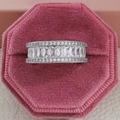 Luxury silver-tone baguette cut zircon ring in a premium pink velvet octagon jewelry box - Size 5 / Tapered Baguette Cut White Style (r5389)