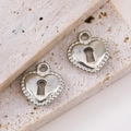 Ciondoli a lucchetto a cuore in argento con foro per chiave per braccialetti fai da te - Lucchetto Cuore con Foro / Argento