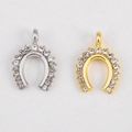 Sparkling horseshoe charm pendant in gold and silver finish with crystal inlay - Rhinestone Horseshoe / Silver