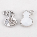 Silver gourd pendant with Fu character, white mother of pearl inlay and rhinestones - Gourd - Silver & White
