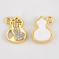 Gold alloy gourd charm with Fu character and rhinestones for DIY jewelry making - Gourd - Gold & White