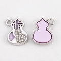 Gourd charm with purple enamel and rhinestone Fu character for DIY jewelry making - Gourd - Silver & Purple