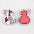 Silver-plated alloy gourd pendant with red enamel, rhinestones and Fu character - Gourd - Silver & Red