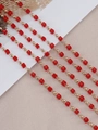 DIY jewelry chain featuring red enamel cube beads and polished golden round beads - Red Square Bead Chain