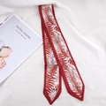 Elegant long skinny silk scarf with burgundy leaf print and pointed V-shaped ends - Wine Red Leaf