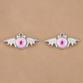 Silver bat wing alloy pendant with pink evil eye glass bead for DIY jewelry making - Silver Pink