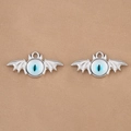 Gothic bat wing devil eye alloy pendants in silver and blue for DIY jewelry making - Silver Blue