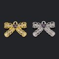 Bow pendant with purple heart crystal and rhinestones for DIY jewelry making - Steel / Purple Zirconia