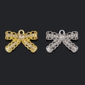 Bow pendant set in gold and silver with heart-shaped zircon and lace-style details - Steel / Clear