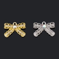 Sparkling silver and gold bow pendants with lace design and heart center for DIY jewelry - Steel / AB Rhinestone