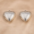 Silver hammered heart pendant with closed ring for DIY jewelry making accessories - 3D Dotted Style / 5 Pieces/Pack (39.4x41.4mm) / Silver