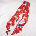 Rode zijden lint sjaal met kerstthema, kerstman en sneeuwvlokken print - Kerstman Rood
