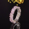 Macro view of baguette-cut AAA cubic zirconia stones on silver eternity ring band - Size 5 / Baguette Cut (R5093) / Pink