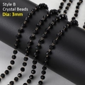 Black 3mm faceted crystal bead chain with gold wire for DIY jewelry making - 3mm Rhinestone Chain-Gold