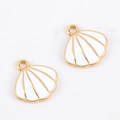 Golden shell charms with white enamel inlay for DIY jewelry making and bracelets - Shell