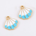 Golden shell charms with blue and white enamel for DIY jewelry making and necklaces - Shell (16x16.8)