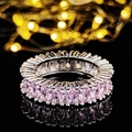 Eternity-Ring mit ovalen rosa Edelsteinen und silbernem Band mit Krallenfassung - 5 / Ovaler Voll-Eternity (R4573) / Rosa