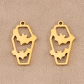 Golden stainless steel coffin pendant with bat cutout for DIY jewelry making - Bat Coffin Style / Steel